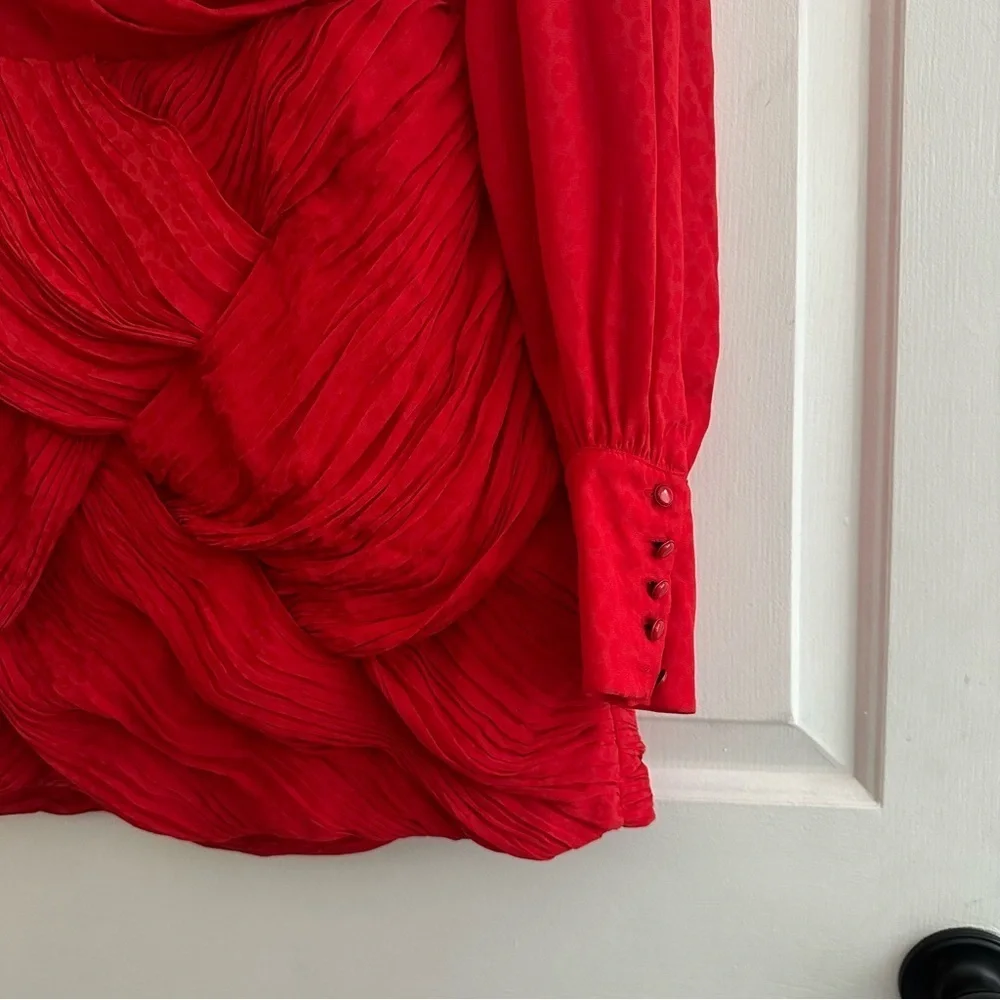 NWT Free People‎ Let's Dance Mini Dress Red Leopard Pleated Print Size 4